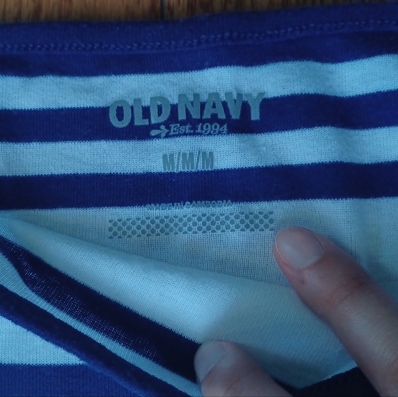 Old Navy Nautical Blue White Striped Boat Neck Long Sleeve T-shirt Sz M - Picture 3 of 9